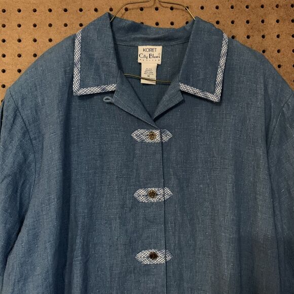 Denim Chambray Blue Denim Button Down Shirt Cottage Granny 90s Koret City Blues - Picture 2 of 5